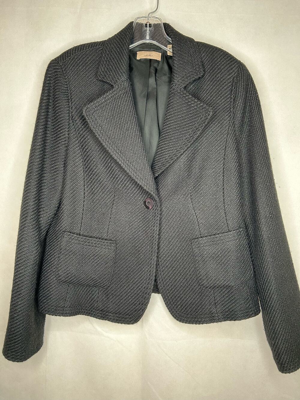 i.e. Blazer Jacket Women Lg Black Textured Lined Office Professional Preppy
